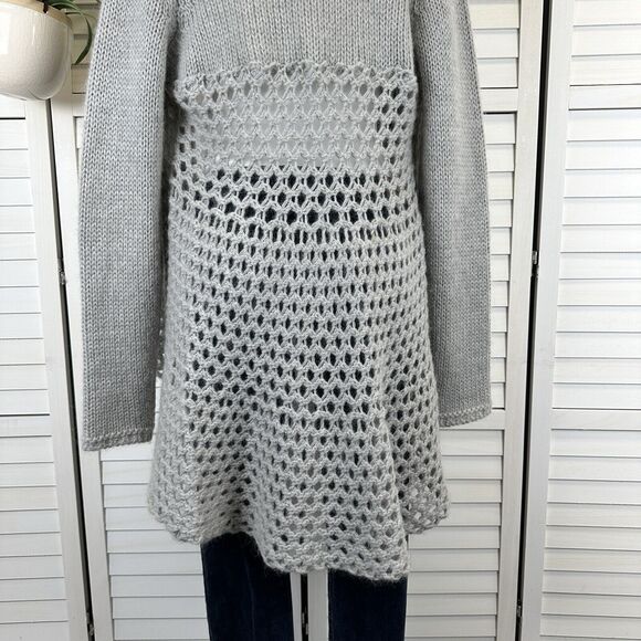 Anthropologie Elsamanda Italy Gray Open Knit Cardigan Sweater Mohair Wool Size L - Picture 6 of 9